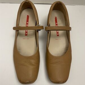 Vintage Prada Tan Leather Mary Jane Flats